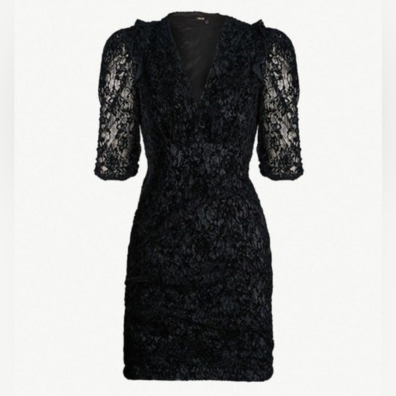Maje | Rimael Black Velvet Flocked Lace Puff Sleeve Mini Dress Size 1 Us S
